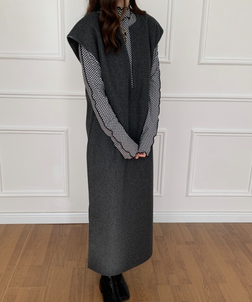 ABITOKYO（アビトーキョー）の「メルトンスリットキーネックジャンパースカート（ジャンパースカート・レディース・チャコールグレー/カーキ/ブラック/グレイッシュベージュ・FREE）」の15枚目の写真