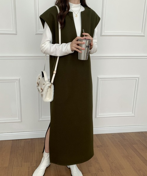 ABITOKYO（アビトーキョー）の「メルトンスリットキーネックジャンパースカート（ジャンパースカート・レディース・チャコールグレー/カーキ/ブラック/グレイッシュベージュ・FREE）」の11枚目の写真
