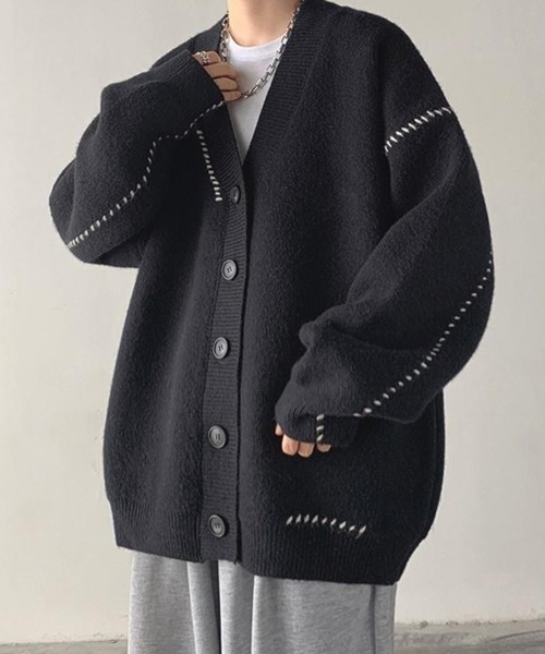 NOWLE（ノウル）の「【NOWLE】ハンドステッチ Vネック ニット カーディガン（カーディガン/ボレロ・メンズ・ホワイト/ブラック・MEDIUM/LARGE/X-LARGE）」の10枚目の写真