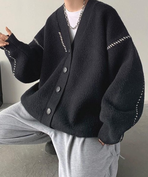 NOWLE（ノウル）の「【NOWLE】ハンドステッチ Vネック ニット カーディガン（カーディガン/ボレロ・メンズ・ホワイト/ブラック・MEDIUM/LARGE/X-LARGE）」の8枚目の写真