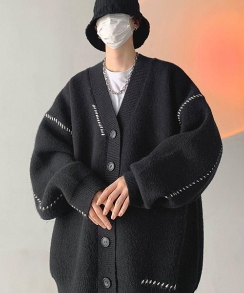 NOWLE（ノウル）の「【NOWLE】ハンドステッチ Vネック ニット カーディガン（カーディガン/ボレロ・メンズ・ホワイト/ブラック・MEDIUM/LARGE/X-LARGE）」の19枚目の写真