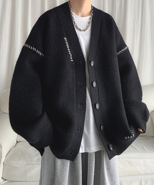 NOWLE（ノウル）の「【NOWLE】ハンドステッチ Vネック ニット カーディガン（カーディガン/ボレロ・メンズ・ホワイト/ブラック・MEDIUM/LARGE/X-LARGE）」の11枚目の写真