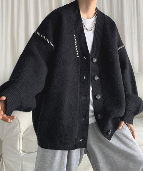 NOWLE（ノウル）の「【NOWLE】ハンドステッチ Vネック ニット カーディガン（カーディガン/ボレロ・メンズ・ホワイト/ブラック・MEDIUM/LARGE/X-LARGE）」の6枚目の写真