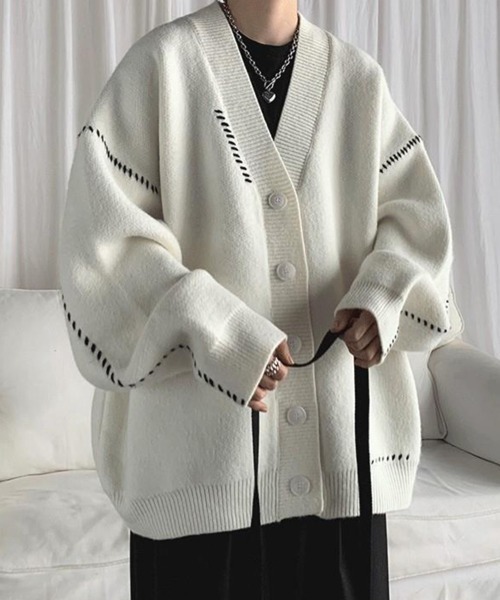 NOWLE（ノウル）の「【NOWLE】ハンドステッチ Vネック ニット カーディガン（カーディガン/ボレロ・メンズ・ホワイト/ブラック・MEDIUM/LARGE/X-LARGE）」の16枚目の写真