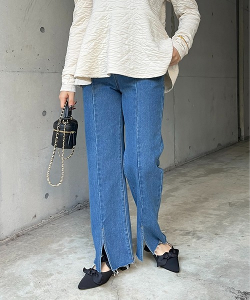 prose verse（プロズヴェール）の「【M・Lサイズ展開】フロントスリットデニムパンツ（デニムパンツ・レディース・ブルー/ネイビー・MEDIUM/LARGE）」の5枚目の写真