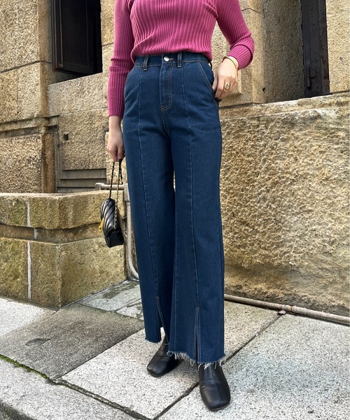 prose verse（プロズヴェール）の「【M・Lサイズ展開】フロントスリットデニムパンツ（デニムパンツ・レディース・ブルー/ネイビー・MEDIUM/LARGE）」の3枚目の写真