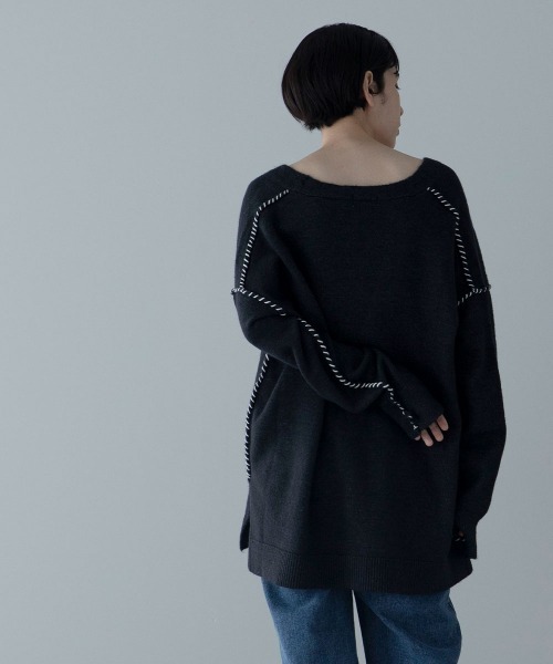 marjour（マージュール）の「STITCH KNIT CARDIGAN（カーディガン/ボレロ・レディース・ベージュ/チャコールグレー・M）」の5枚目の写真