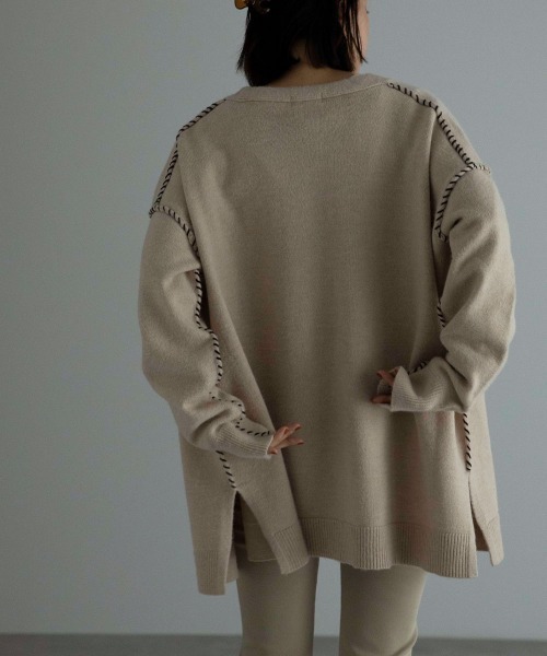 marjour（マージュール）の「STITCH KNIT CARDIGAN（カーディガン/ボレロ・レディース・ベージュ/チャコールグレー・M）」の7枚目の写真