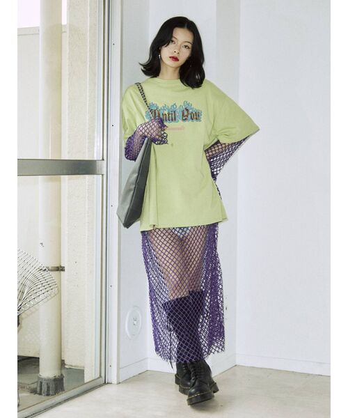 jouetie（ジュエティ）の「オーバーメッシュロングトップス（ワンピース・レディース・オフホワイト/ブラック/グリーン/パープル・MEDIUM）」の4枚目の写真