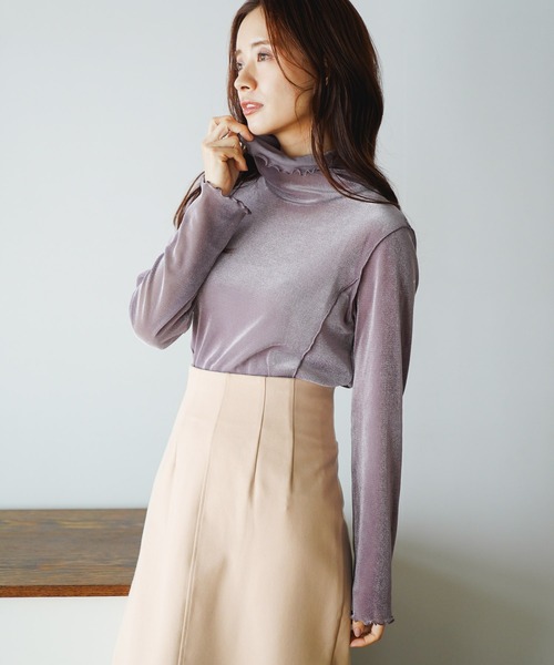 mysty woman(ミスティウーマン)の「ベロアハイネックプルオーバー 183866(Tシャツ/カットソー・レディース・ホワイト/ブラック/グレー/ピンク・FREE)」の4枚目の写真