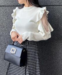 袖フリルチュールニット