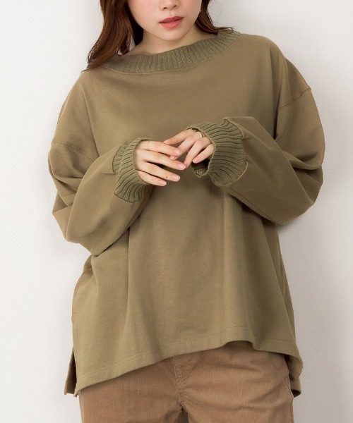 atONE(アットワン)の「atONE ニットドッキング裏起毛パーカー(パーカー・レディース・杢グレー/ブラック/ライトベージュ/ライトカーキ・M-L/4L~5L/LL~3L)」の12枚目の写真