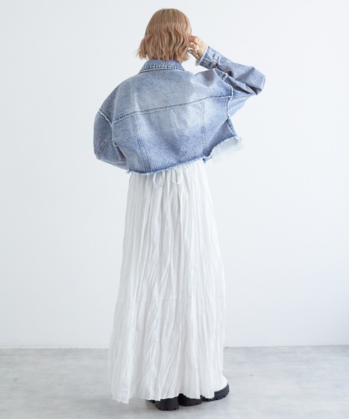 美品✨ 45R 現行　デニム ショートジャケット サイズ２　ダブル 2way ショート丈デニムジャケット（デニムジャケット）｜DOUBLE