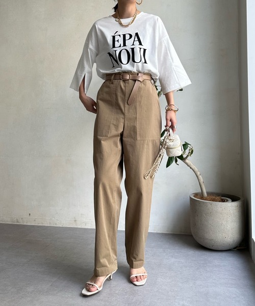 DouDou（ドゥドゥ）の「袖スリットロゴTEE（Tシャツ/カットソー・レディース・ベージュ/ピンク/オフホワイト/ライトグリーン・FREE）」の22枚目の写真