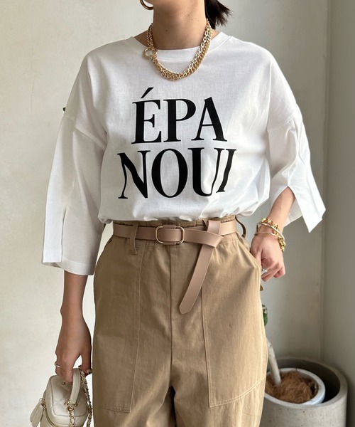 DouDou（ドゥドゥ）の「袖スリットロゴTEE（Tシャツ/カットソー・レディース・ベージュ/ピンク/オフホワイト/ライトグリーン・FREE）」の18枚目の写真