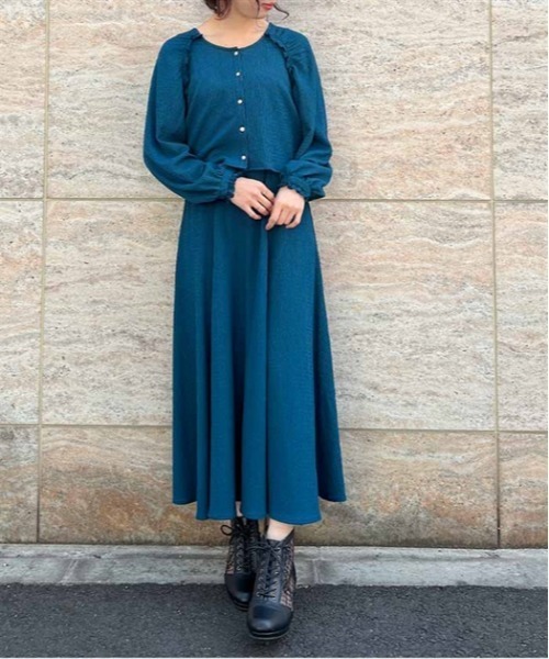 axes femme（アクシーズファム）の「カットカーディガン×ワンピースセットアップ（ワンピース・レディース・ブルーグリーン/クリーム/ブラック・FREE）」の3枚目の写真