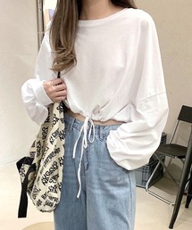 裾ドロストショート丈トップス
