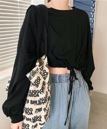 裾ドロストショート丈トップス