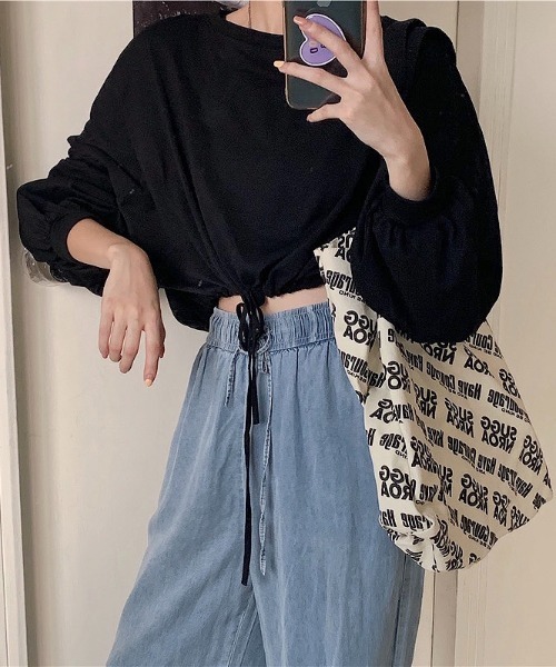 LADY LIKE(レディライク)の「裾ドロストショート丈トップス(Tシャツ/カットソー・レディース・ブラック/ホワイト/グレー・M)」の5枚目の写真
