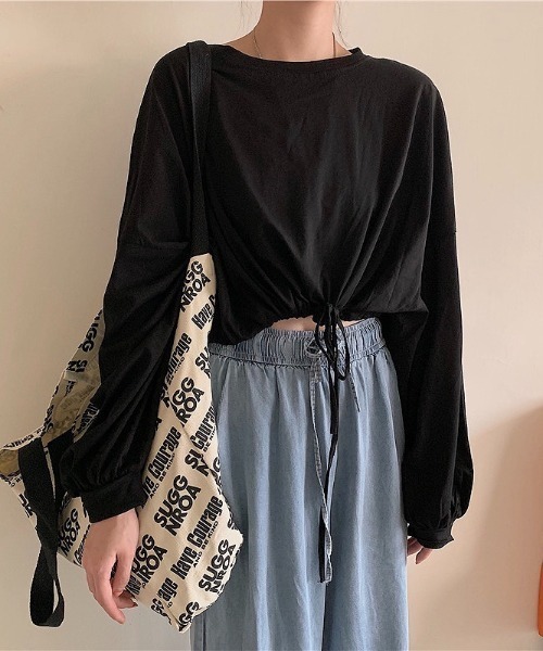 LADY LIKE(レディライク)の「裾ドロストショート丈トップス(Tシャツ/カットソー・レディース・ブラック/ホワイト/グレー・M)」の6枚目の写真