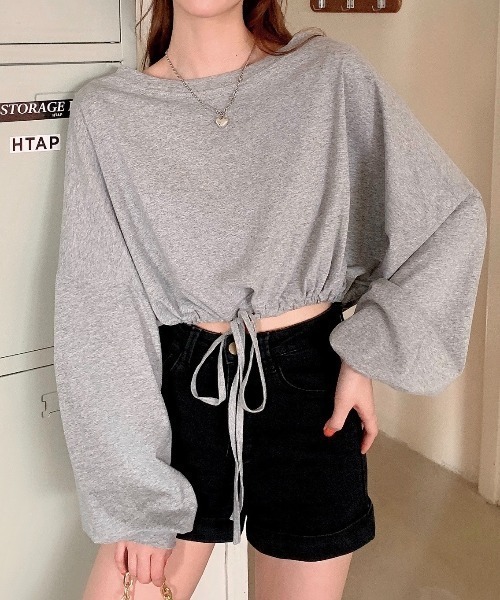 LADY LIKE(レディライク)の「裾ドロストショート丈トップス(Tシャツ/カットソー・レディース・ブラック/ホワイト/グレー・M)」の15枚目の写真