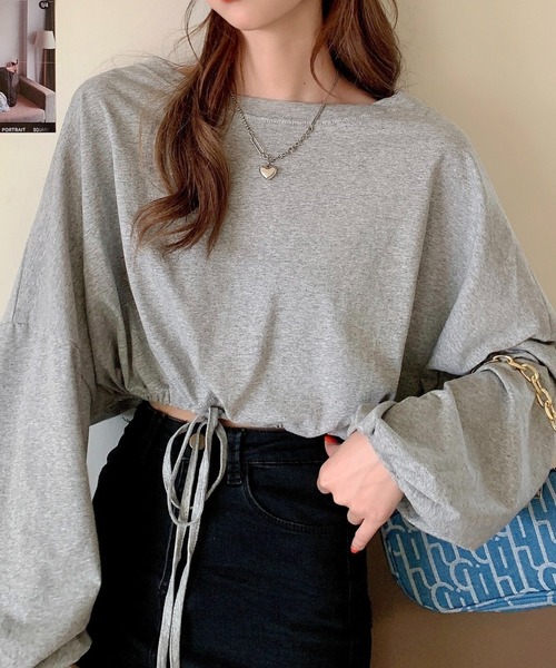 LADY LIKE(レディライク)の「裾ドロストショート丈トップス(Tシャツ/カットソー・レディース・ブラック/ホワイト/グレー・M)」の16枚目の写真