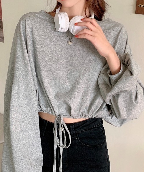 LADY LIKE(レディライク)の「裾ドロストショート丈トップス(Tシャツ/カットソー・レディース・ブラック/ホワイト/グレー・M)」の14枚目の写真