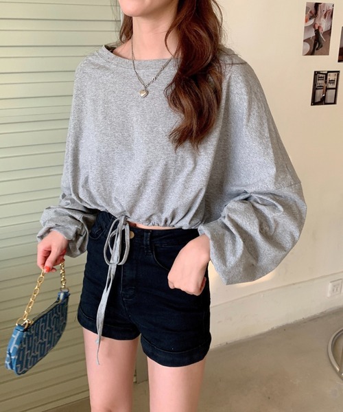 LADY LIKE(レディライク)の「裾ドロストショート丈トップス(Tシャツ/カットソー・レディース・ブラック/ホワイト/グレー・M)」の18枚目の写真
