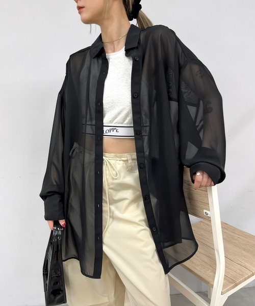 WHO'S WHO gallery（フーズフーギャラリー）の「シアーシャツ（シャツ/ブラウス・レディース・ホワイト/ブラック/ブラック系その他/ホワイト系その他/ピンク系その他/オレンジ系その他/ピンク/グリーン/オレンジ/グリーン系その他・SMALL/FREE）」の4枚目の写真