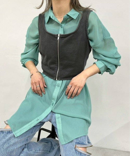 WHO'S WHO gallery（フーズフーギャラリー）の「シアーシャツ（シャツ/ブラウス・レディース・ホワイト/ブラック/ブラック系その他/ホワイト系その他/ピンク系その他/オレンジ系その他/ピンク/グリーン/オレンジ/グリーン系その他・SMALL/FREE）」の6枚目の写真