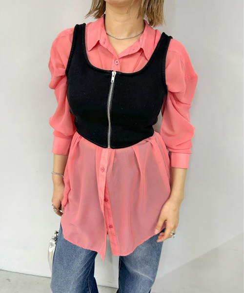 WHO'S WHO gallery（フーズフーギャラリー）の「シアーシャツ（シャツ/ブラウス・レディース・ホワイト/ブラック/ブラック系その他/ホワイト系その他/ピンク系その他/オレンジ系その他/ピンク/グリーン/オレンジ/グリーン系その他・SMALL/FREE）」の8枚目の写真