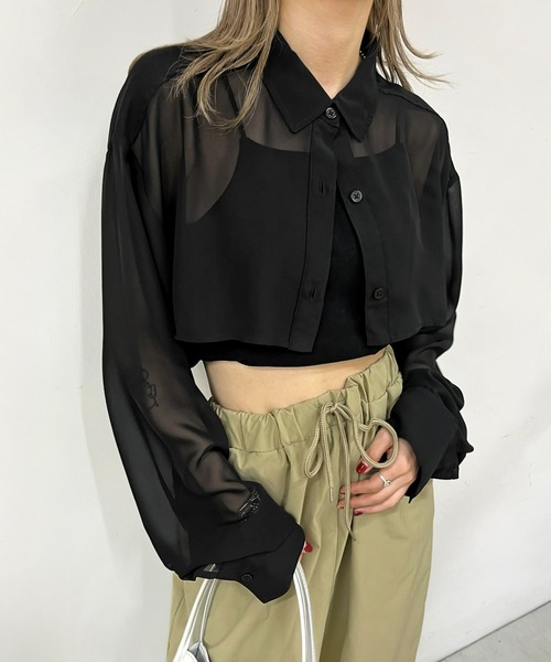 WHO'S WHO gallery（フーズフーギャラリー）の「シアーシャツ（シャツ/ブラウス・レディース・ホワイト/ブラック/ブラック系その他/ホワイト系その他/ピンク系その他/オレンジ系その他/ピンク/グリーン/オレンジ/グリーン系その他・SMALL/FREE）」の3枚目の写真