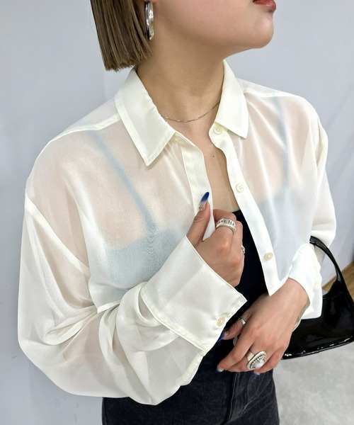 WHO'S WHO gallery（フーズフーギャラリー）の「シアーシャツ（シャツ/ブラウス・レディース・ホワイト/ブラック/ブラック系その他/ホワイト系その他/ピンク系その他/オレンジ系その他/ピンク/グリーン/オレンジ/グリーン系その他・SMALL/FREE）」の11枚目の写真