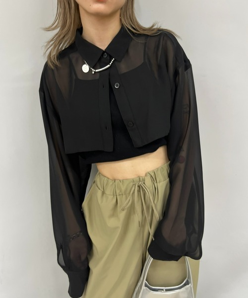 WHO'S WHO gallery（フーズフーギャラリー）の「シアーシャツ（シャツ/ブラウス・レディース・ホワイト/ブラック/ブラック系その他/ホワイト系その他/ピンク系その他/オレンジ系その他/ピンク/グリーン/オレンジ/グリーン系その他・SMALL/FREE）」の14枚目の写真