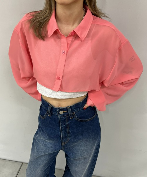 WHO'S WHO gallery（フーズフーギャラリー）の「シアーシャツ（シャツ/ブラウス・レディース・ホワイト/ブラック/ブラック系その他/ホワイト系その他/ピンク系その他/オレンジ系その他/ピンク/グリーン/オレンジ/グリーン系その他・SMALL/FREE）」の19枚目の写真