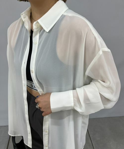 WHO'S WHO gallery（フーズフーギャラリー）の「シアーシャツ（シャツ/ブラウス・レディース・ホワイト/ブラック/ブラック系その他/ホワイト系その他/ピンク系その他/オレンジ系その他/ピンク/グリーン/オレンジ/グリーン系その他・SMALL/FREE）」の18枚目の写真