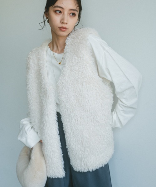 Vin ツイードファーベスト ヴァン Vin フーデッドファーベスト