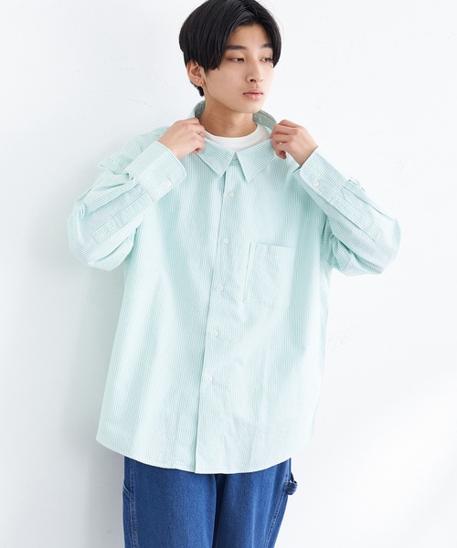 EDWIN（エドウィン）の「EDWIN エドウィン STEPMARK オーバーサイズ ビッグシルエット ルーズシャツ 長袖（シャツ/ブラウス・メンズ・ネイビー/ブルー/オレンジ/グリーン/ストライプ・LARGE/SMALL/MEDIUM）」の14枚目の写真