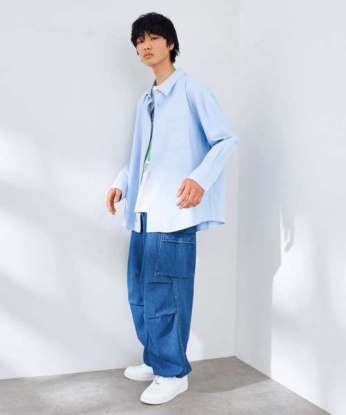 EDWIN（エドウィン）の「EDWIN エドウィン STEPMARK オーバーサイズ ビッグシルエット ルーズシャツ 長袖（シャツ/ブラウス・メンズ・ネイビー/ブルー/オレンジ/グリーン/ストライプ・LARGE/SMALL/MEDIUM）」の16枚目の写真