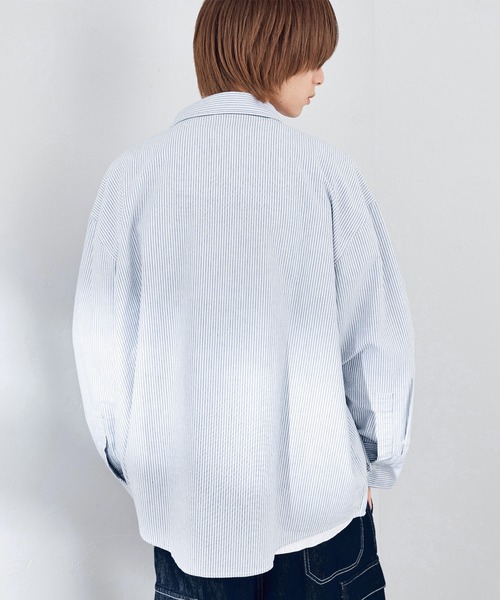 EDWIN（エドウィン）の「EDWIN エドウィン STEPMARK オーバーサイズ ビッグシルエット ルーズシャツ 長袖（シャツ/ブラウス・メンズ・ネイビー/ブルー/オレンジ/グリーン/ストライプ・LARGE/SMALL/MEDIUM）」の10枚目の写真