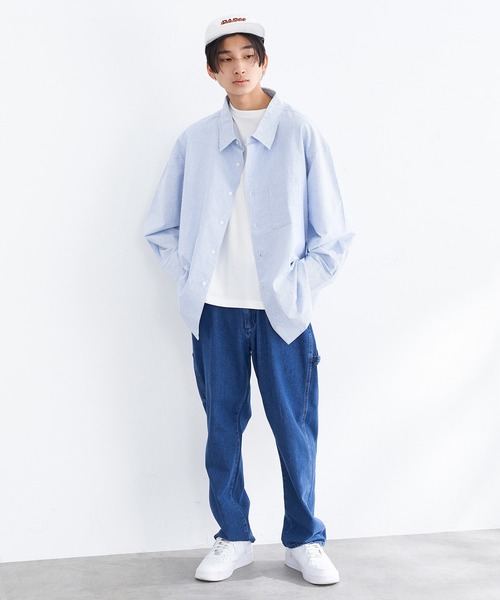 EDWIN（エドウィン）の「EDWIN エドウィン STEPMARK オーバーサイズ ビッグシルエット ルーズシャツ 長袖（シャツ/ブラウス・メンズ・ネイビー/ブルー/オレンジ/グリーン/ストライプ・LARGE/SMALL/MEDIUM）」の20枚目の写真