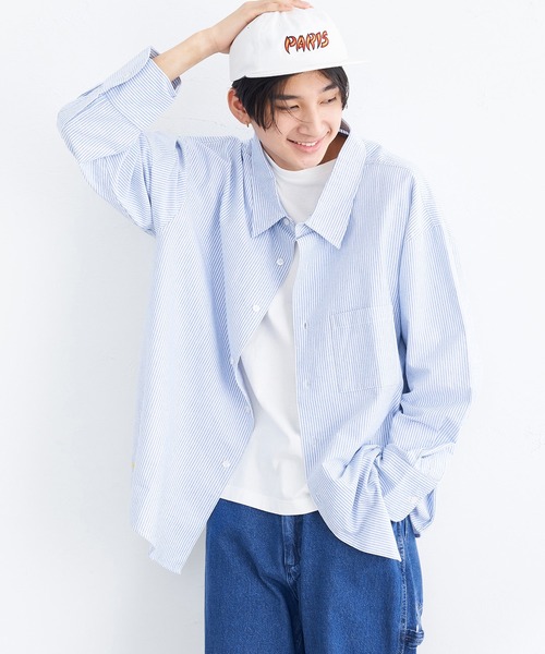 EDWIN（エドウィン）の「EDWIN エドウィン STEPMARK オーバーサイズ ビッグシルエット ルーズシャツ 長袖（シャツ/ブラウス・メンズ・ネイビー/ブルー/オレンジ/グリーン/ストライプ・LARGE/SMALL/MEDIUM）」の11枚目の写真