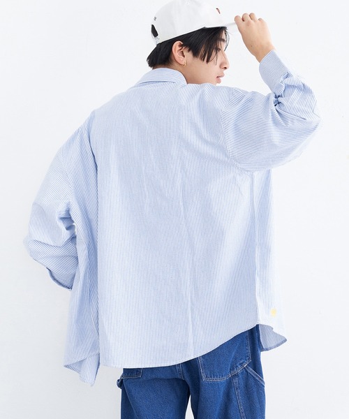 EDWIN（エドウィン）の「EDWIN エドウィン STEPMARK オーバーサイズ ビッグシルエット ルーズシャツ 長袖（シャツ/ブラウス・メンズ・ネイビー/ブルー/オレンジ/グリーン/ストライプ・LARGE/SMALL/MEDIUM）」の21枚目の写真