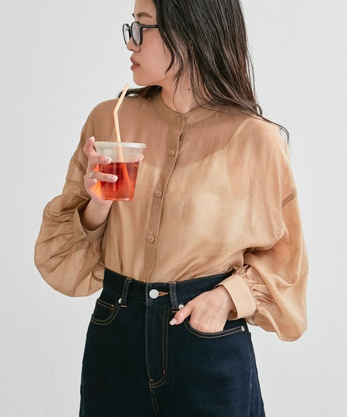 CIAOPANIC TYPY（チャオパニックティピー）の「シアーバンドカラーシャツ（シャツ/ブラウス・レディース・グリーン/ブラウン/ピンク/ホワイト/ブラック・ONE SIZE）」の16枚目の写真