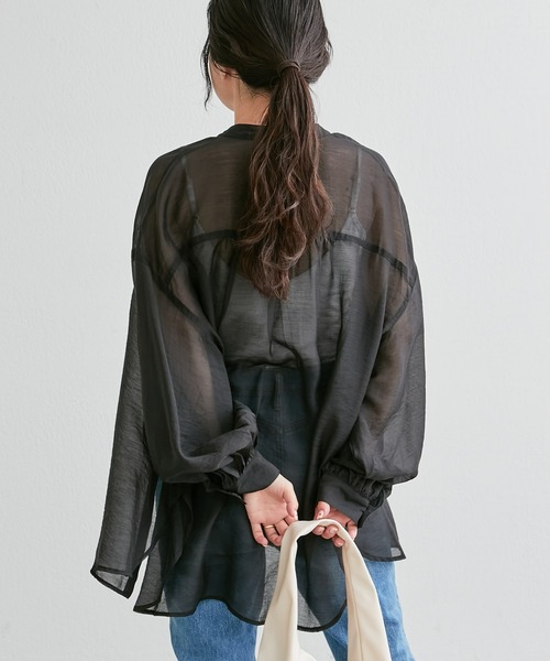 CIAOPANIC TYPY（チャオパニックティピー）の「シアーバンドカラーシャツ（シャツ/ブラウス・レディース・グリーン/ブラウン/ピンク/ホワイト/ブラック・ONE SIZE）」の10枚目の写真