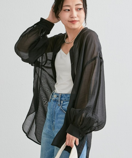 CIAOPANIC TYPY（チャオパニックティピー）の「シアーバンドカラーシャツ（シャツ/ブラウス・レディース・グリーン/ブラウン/ピンク/ホワイト/ブラック・ONE SIZE）」の8枚目の写真