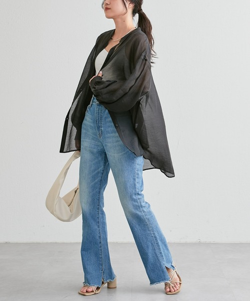 CIAOPANIC TYPY（チャオパニックティピー）の「シアーバンドカラーシャツ（シャツ/ブラウス・レディース・グリーン/ブラウン/ピンク/ホワイト/ブラック・ONE SIZE）」の11枚目の写真