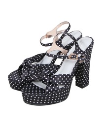 ドットと無地から選べるチャンキーヒールストラップサンダル/23075