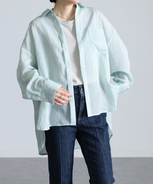 RANAN(ラナン)の「シアーストライプシャツ(シャツ/ブラウス・レディース・ピンク/グリーン/ブルー/イエロー・LL/L/M)」の5枚目の写真