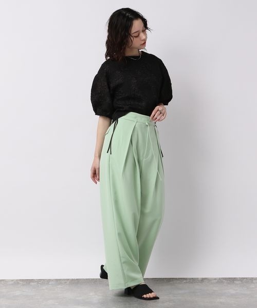 JEANASIS（ジーナシス）の「ベルトタックワイドパンツ【SET UP対応】/704100（スラックス・レディース・ミント/スミクロ/グレー/オフホワイト・FREE）」の17枚目の写真